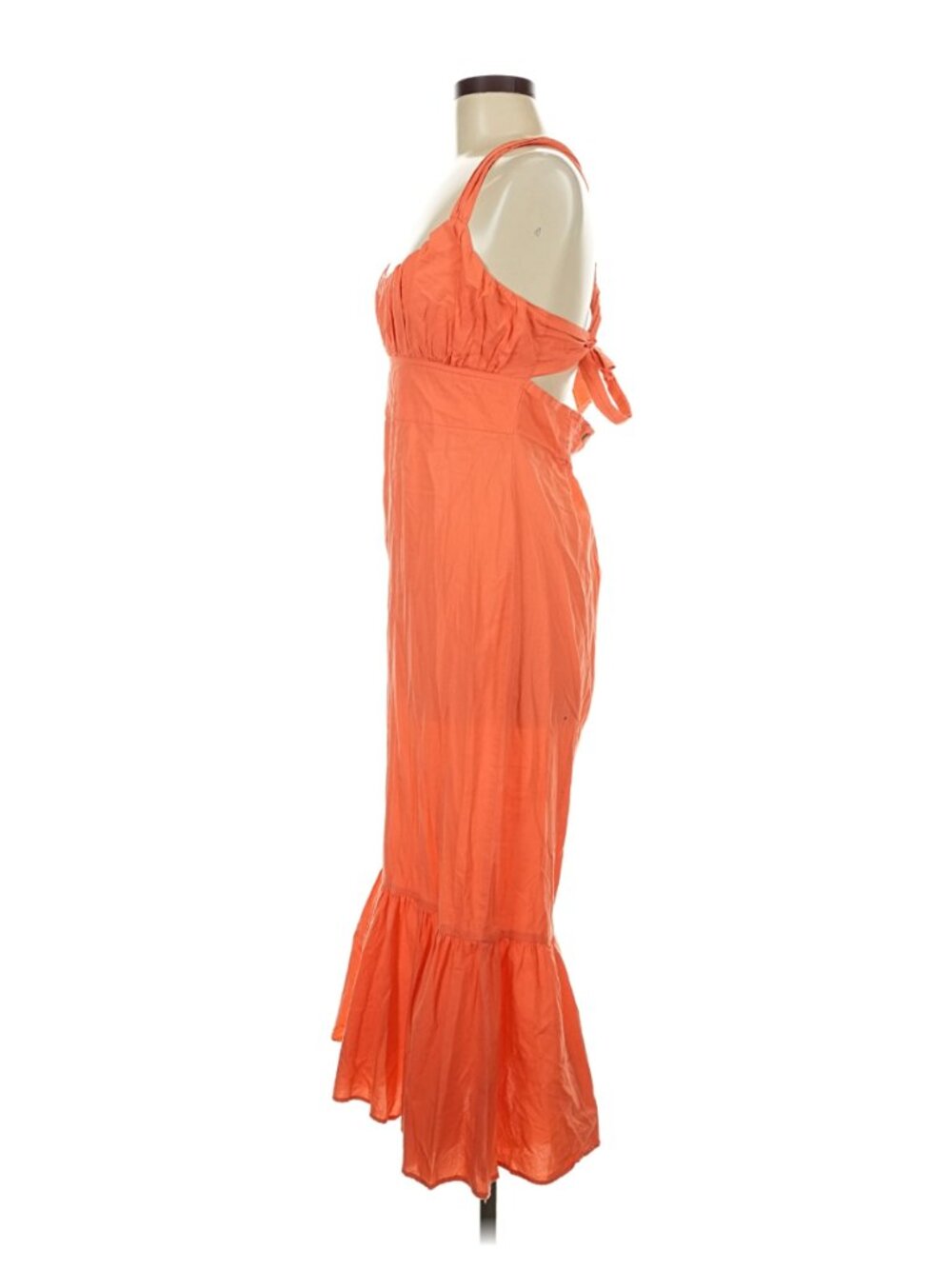 Free People "Laila" Coral Orange Crisscross Tie-Back Sheath Midi-Maxi Dress - M - Picture 6 of 13